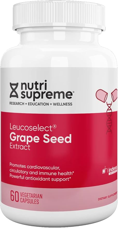 Nutri Supreme Grapeseed Extract Leucoselect Polyphenols for Super Antioxidant Support Cardiovascular Health Kosher Certified 60 Capsules