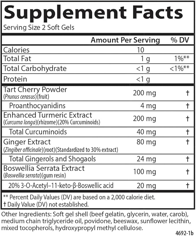 Carlson - Enhanced Mobility Botanical Joint Support Boswellia Tart Cherry Curcumin Ginger 120 Softgels