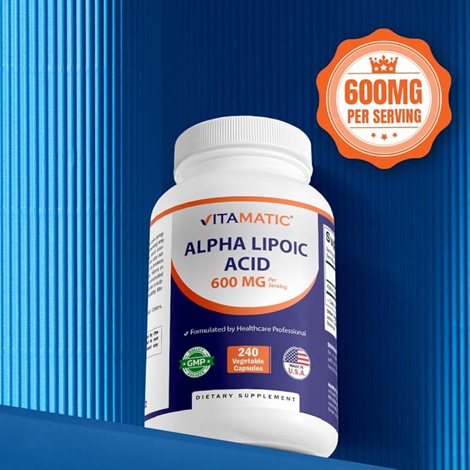 Vitamatic Alpha Lipoic Acid (ALA) 600mg Per Serving - 240 Vegetable Capsules - 120 Servings - Non-GMO &amp Gluten Free-2 Pack