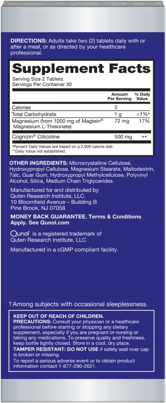 Qunol Brain Health Memory Plus Magnesium L-Threonate &amp Citicoline Clinically Tested Ingredients to Improve Memory Focus Attention and Productivity 60 Count (Pack of 1)