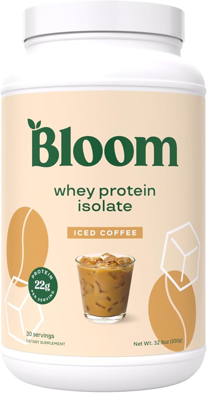 Bloom Nutrition Whey Isolate Protein Powder Iced Coffee - Pure Iso Post Workout Recovery Drink Blend Smoothie Mix with Digestive Enzymes for Gut Health - Low Carb Keto &amp Zero Sugar Added