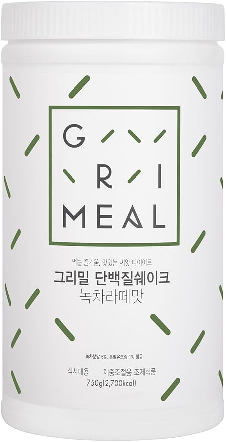 GRIMEAL Meal Replacement Shake ㅣ 12 Flavors for Daily Nutrition ㅣ High Protein Low Sugar Formula ㅣ Plant &amp Whey Protein Blend ㅣ Includes 11 Vitamins &amp Minerals ㅣ Green Tea Latte 750g Powder