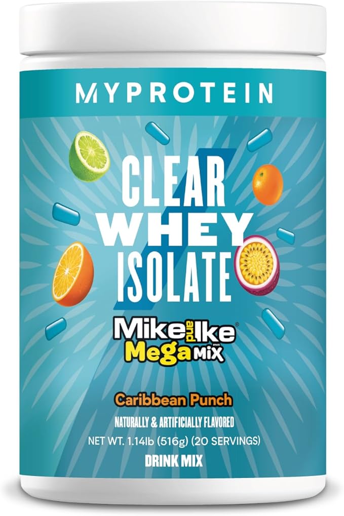 Myprotein Clear Whey Isolate Protein Powder 20 Servings (1.1lbs) Fruity Mike and IKE Caribbean Punch Drink Mix 20g Protein per Serving Daily Drink for Superior Performance