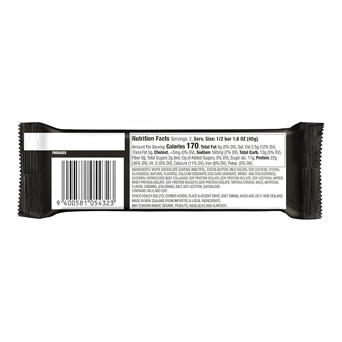 MUSASHI High Protein Bar 45g Protein 2g Total Sugars White Chocolate Caramel Post Workout and Protein Snack On The Go 12 Pack of 3.2oz (90g) Bars