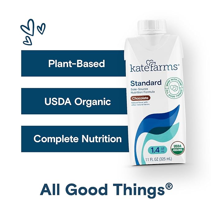 KATE FARMS Organic 1.4 High Calorie Nutrition Shake Chocolate 20g Protein 27 Vitamins and Minerals Meal Replacement 11 oz (12 Pack)