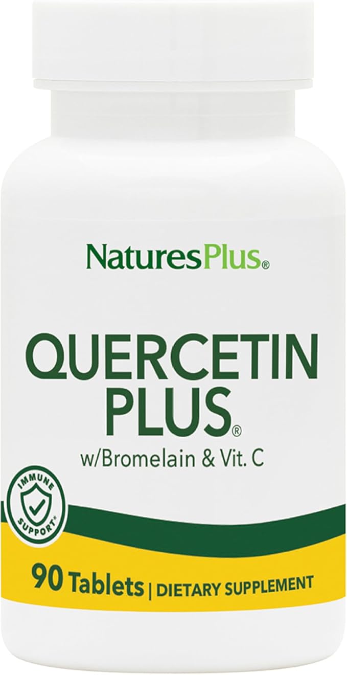 NaturesPlus Quercetin Plus with Vitamin C &amp Bromelain - 90 Vegetarian Tablets - Allergy Relief Supplement - Immune Antioxidant &amp Anti-Inflammatory Support - Gluten Free - 45 Servings