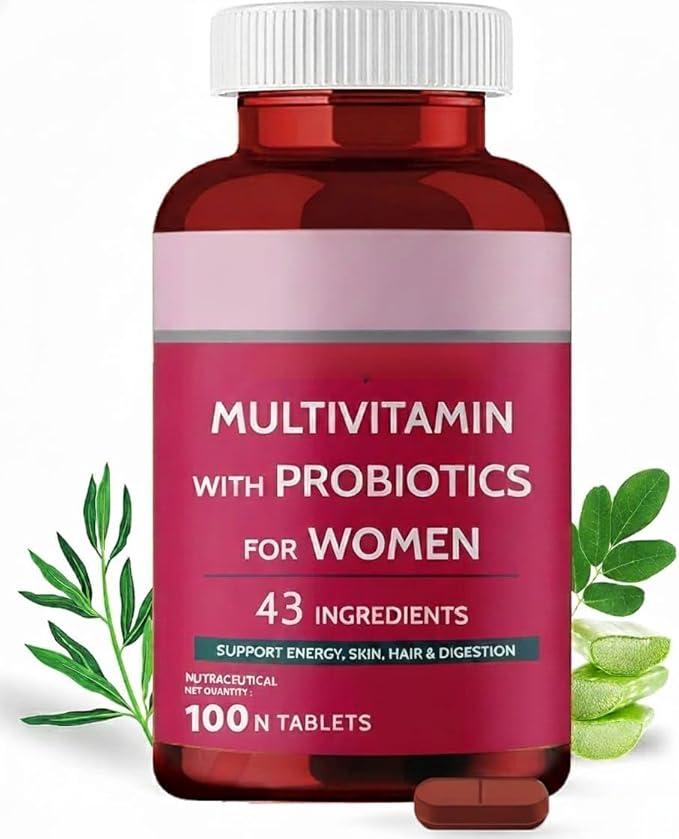 Multivitamin with Probiotics for Women with 43 Ingredients Support Energy Skin Hair &amp Digestion-100 Veg Tablets