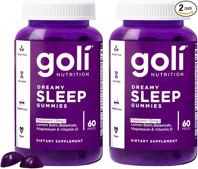 Goli Dreamy Sleep Gummy - 60 Count (Pack of 2) - Melatonin Vitamin D Magnesium and Lemon Balm Extract - Gelatin-Free Gluten-Free Vegan &amp Non-GMO