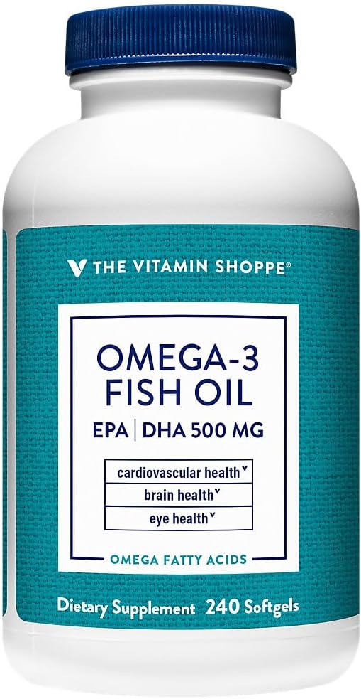 The Vitamin Shoppe Brand Omega 3 Fish Oil 1000 mg Softgels 300 mg EPA &amp 200 mg DHA Unflavored Fish Oil Supplement for Men &amp Women Gluten Free Soy &amp Dairy Free 240 Softgels