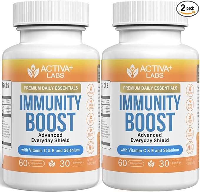 Activa+ Labs Immunity Boost Immune Support Supplement with Vitamin C Vitamin E Selenium &amp Herbal Antioxidant Complex | Gut &amp Energy Balance | Non-GMO Sugar-Free Vegan | 60 Capsules 60 Days