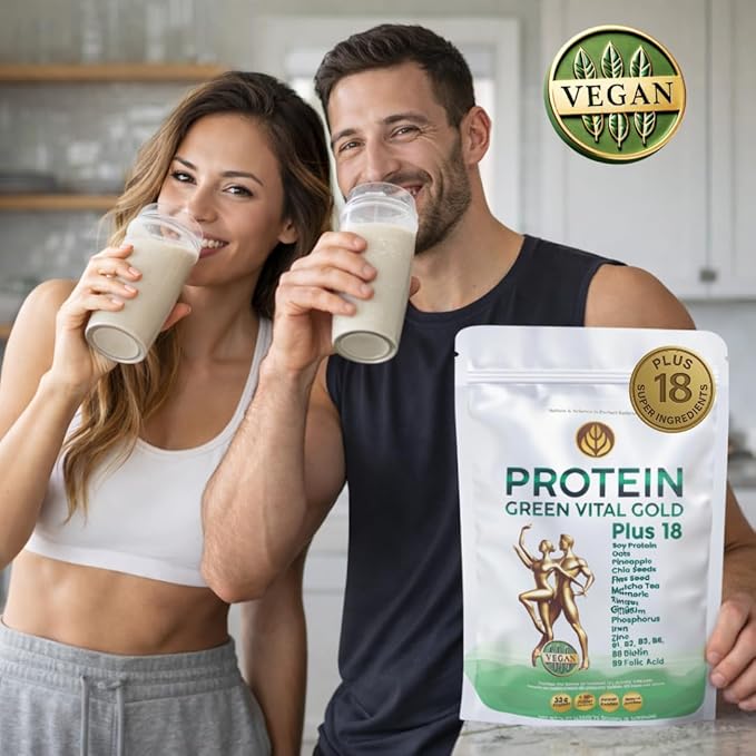 Vital Gold Vegan Protein Powder – 33g Plant Based Protein per Serving Whit 18 Super Ingredients Magnesium &amp B Vitamins Dairy Free High Protein Powder for Women &amp Men Shakes &amp Smoothie