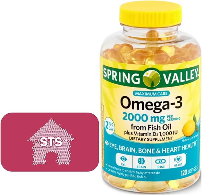 Spring Valley Omega-3 from Fish Oil 2000 mg Maximum Care 120 count + STS Sticker.