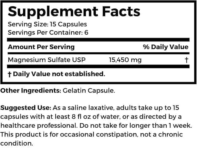 Dr. Clark Magnesium Sulfate USP (Epsom Salt): 1030 mg Magnesium Supplement for Digestive Support and Wellness 100 Gelatin Capsules