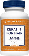 The Vitamin Shoppe Keratin for Hair with Biotin Collagen - Strong Healthy Hair | Hair Luster &amp Shine | 120 Capsules | Beauty