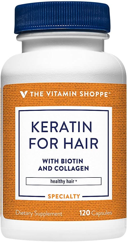 The Vitamin Shoppe Keratin for Hair with Biotin Collagen - Strong Healthy Hair | Hair Luster &amp Shine | 120 Capsules | Beauty