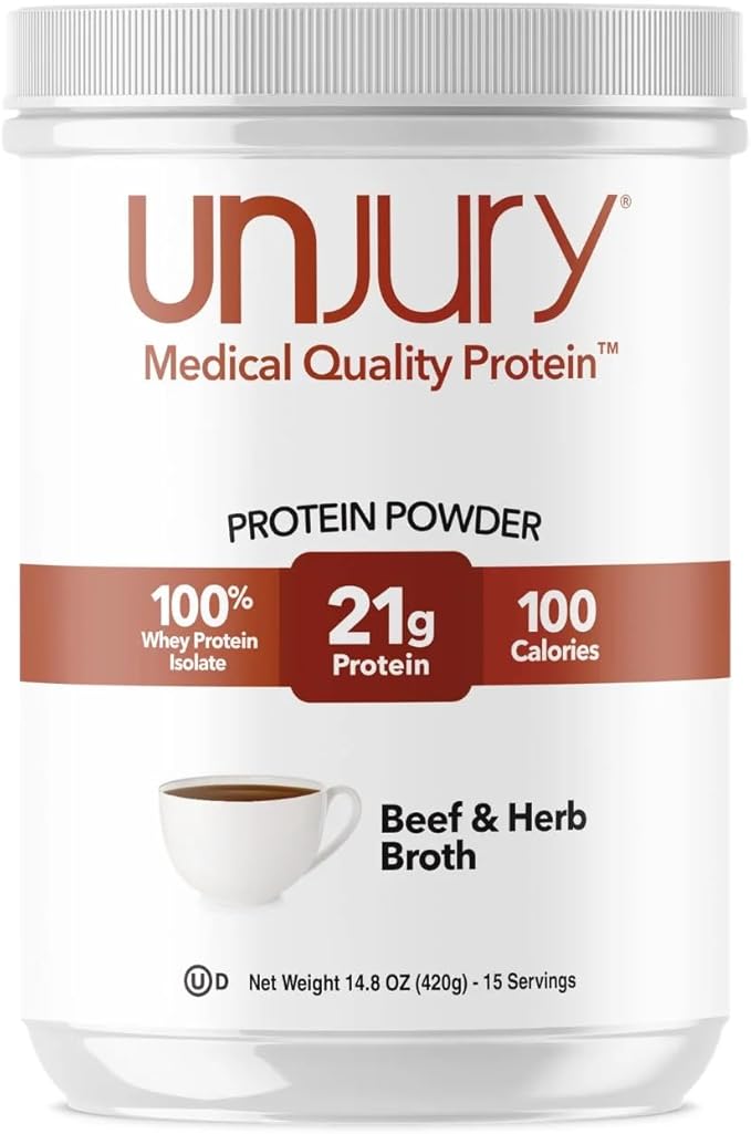 Unjury Whey Protein Powder | Beef and Herb High Protein Soup | 21g 100% Whey Isolate Protein Powder | Low Carb and Lactose Free | Gluten Free | Certified Kosher | 15 Servings