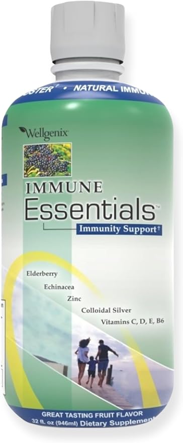 Wellgenix Immune Essentials – 12 in 1 Natural Immune System Support Supplement - Liquid Nutritional Multivitamin - Boosts Immune System and Overall Health For Kids &amp Adults - Fruit Punch Flavor 32