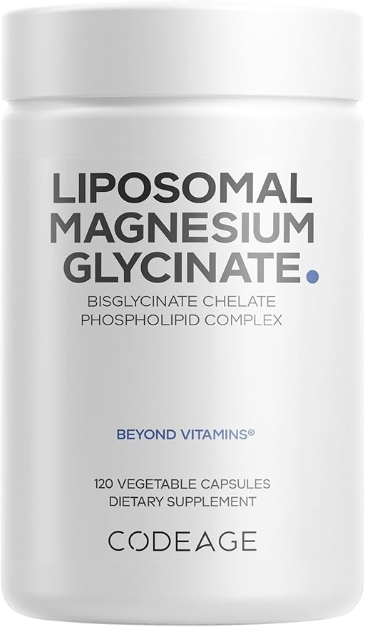 Codeage Liposomal Magnesium Glycinate Supplement - Magnesium Bisglycinate Pills - BioPerine Black Pepper - Liposomal Delivery - Non-GMO Gluten-Free Mineral - 120 Capsules