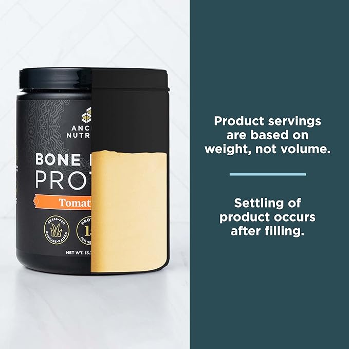 Ancient Nutrition Bone Broth Protein Powder Tomato Basil Grass-Fed Chicken and Beef Bone Broth Powder 15g Protein Per Serving Supports a Healthy Gut 15 Servings