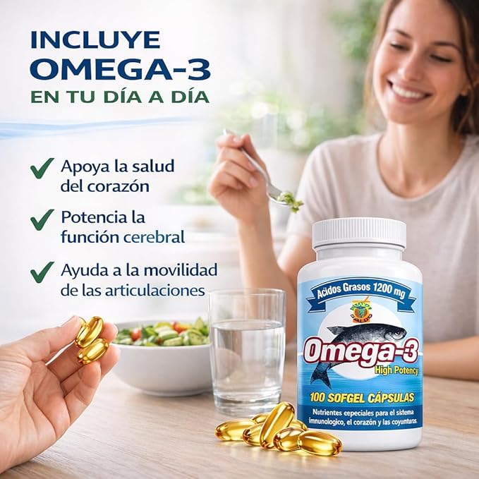 Omega 3 Capsulas de Alta Potencia. Set de 2 frascos con 100 capsulas c/u. para las arterias coyunturas bajar el colestereol malo. Tratamiento para 6 Meses.