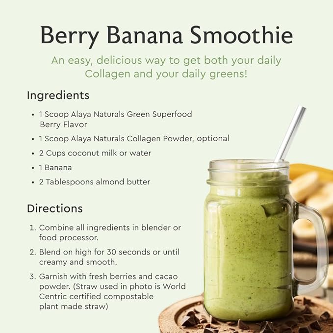 Alaya Organic Super Greens Powder – Superfood Blend with Spirulina Chlorella Probiotics Digestive Enzymes Adaptogens &amp Fiber – Vegan USDA Organic Non-GMO 30 Servings Mixed Berry