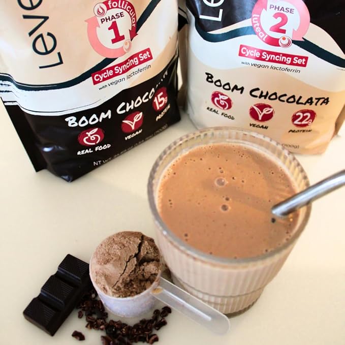 Boom Chocolata Plant-Based Protein Powder - Phase 1: Follicular | Pea &amp Pumpkin Protein | Iron Fiber &amp Vegan Lactoferrin | No Artificial Sweeteners