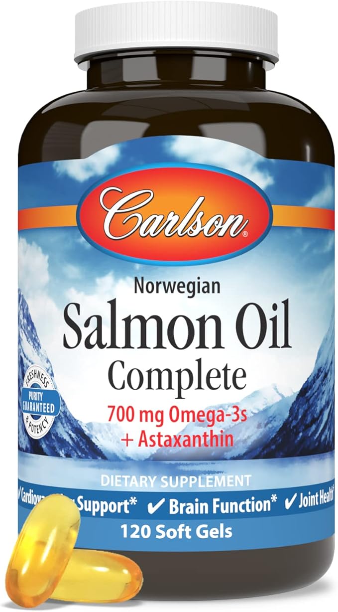 Carlson - Salmon Oil Complete 700 mg Omega-3s + Astaxanthin Cardiovascular Support Brain Function &amp Joint Health 120 soft gels