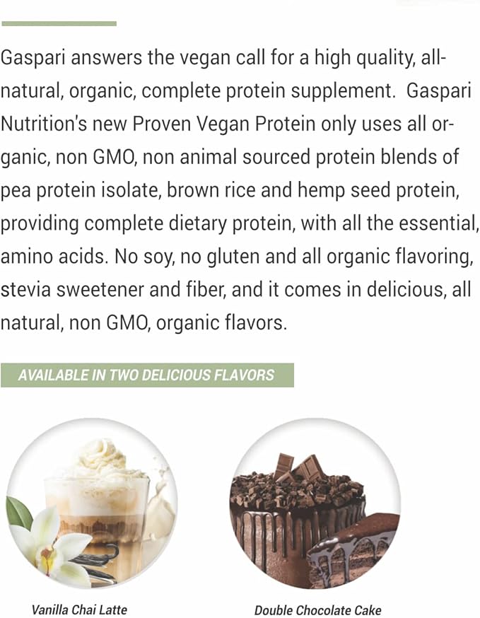 Gaspari Nutrition Proven Vegan Protein Organic Natural Protein Gluten Free Soy Free NON GMO (2lbs Double Chocolate Cake)