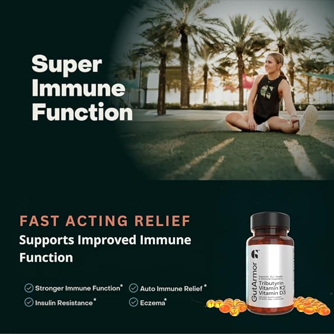 Gut &amp Heart Health + Immune Support | 2 Month Supply | 60 Soft Gel Capsules | Pure Butyrate 350mg &amp Vitamin D3 2000IUs &amp Vitamin K2 120mcg | Heart Health | Gastrointestinal Support