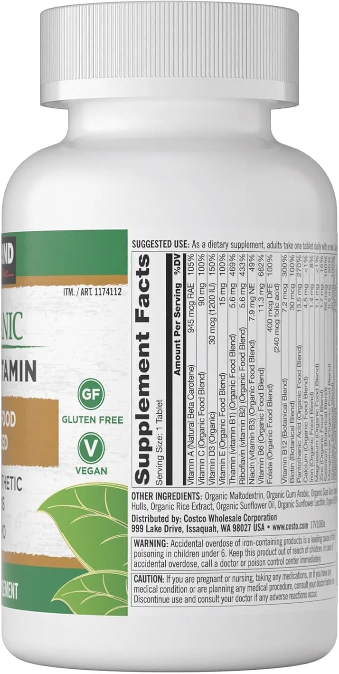 Signature Multivitamin USDA Organic Gluten Free No Artificial Colors Flavors or Preservatives 80 Coated Tablets
