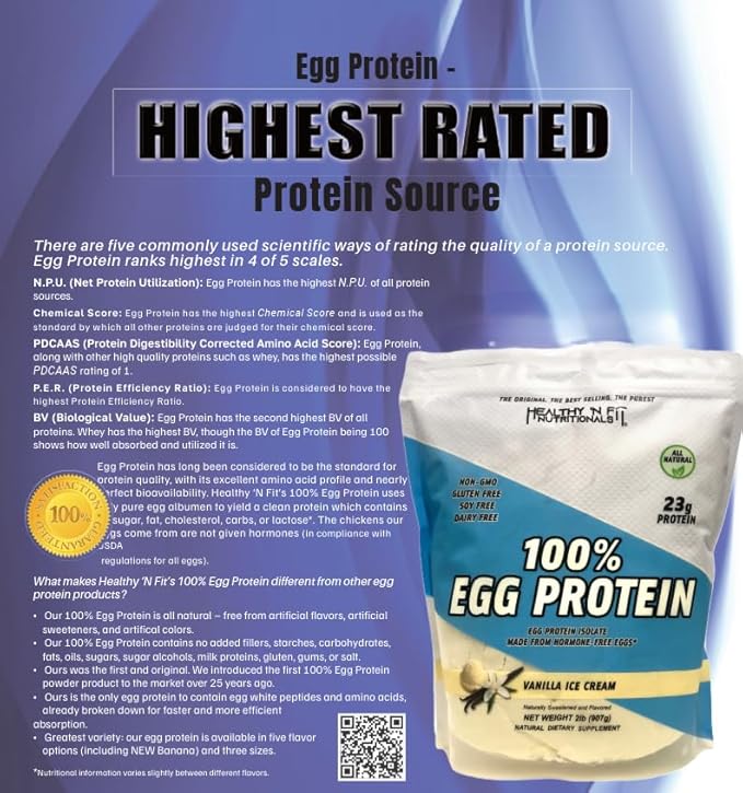 Healthy 'N Fit 100% Egg Protein -Chocolate 2lb Lactose Free Sugar Free Naturally Sweetened