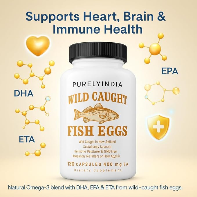 Wild-Caught Fish Eggs | Omega-3 DHA EPA &amp ETA Supplement – Freeze-Dried MSC-Certified Non-GMO | Supports Heart Brain &amp Immune Health | 2400mg 120 Capsules