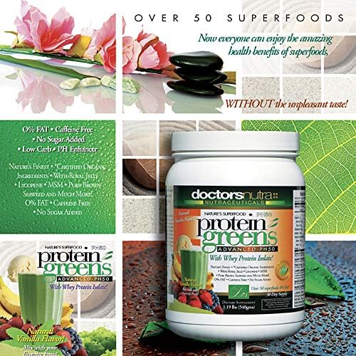 PH50 Whey Protein Greens Drink with Certified Organic Ingredients 1.19 Pounds (540 Grams) 50 Superfoods with Digestive Enzymes Natural Vanilla Flavor