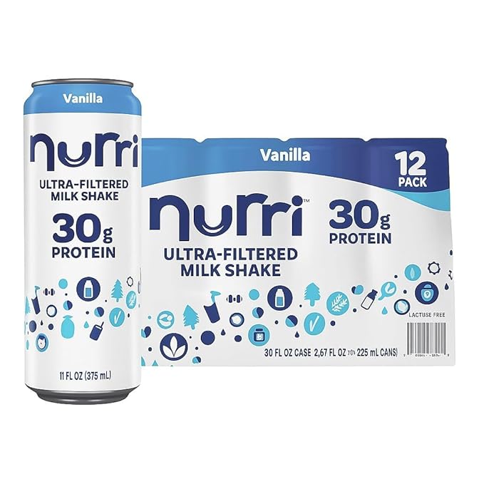Nurri vanilla 12-Pack Ulta Filtered Milk Shake 30g Protein 1g Sugar 150 Calories 10 Vitamins Grade A Lactose Free (12 Pack Vanilla) SHIPPING BOX