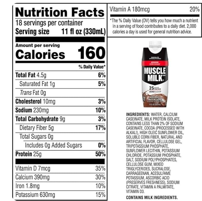 Muscle- Milk Chocolate Protein Shake Zero Sugar – 25g Protein Non-Dairy Ready-to-Drink 18 Pack – Get Free Premium Reusable Bottle Custom bundled by MOOCHI