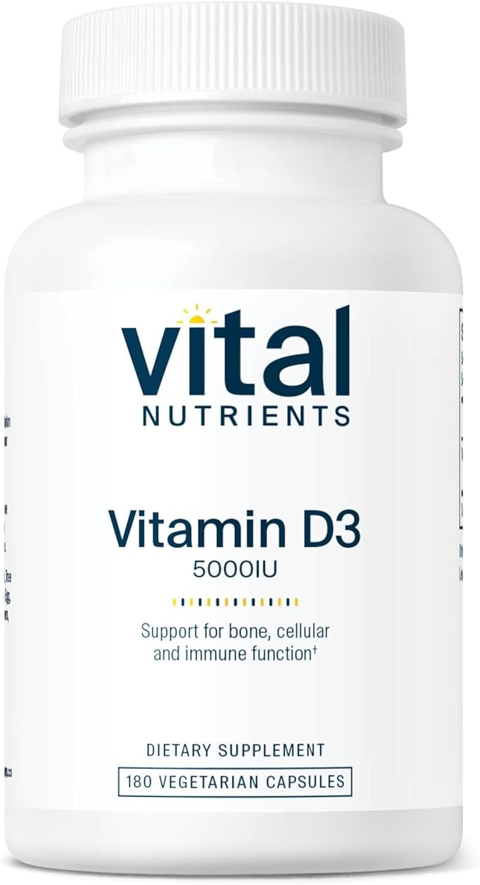 Vital Nutrients Vitamin D 5000 IU - Vitamin D3 Supplement - Healthy Bones Teeth Muscles*- Cellular &amp Immune Function - Calcium Absorption - Gluten Dairy and Soy Free - 180 Capsules