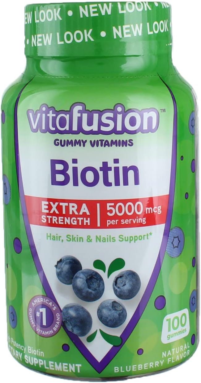 VitaFusion Biotin 5000 mcg Dietary Supplement Gummies Extra Strength Natural Blueberry Flavor - 100 ct Pack of 3