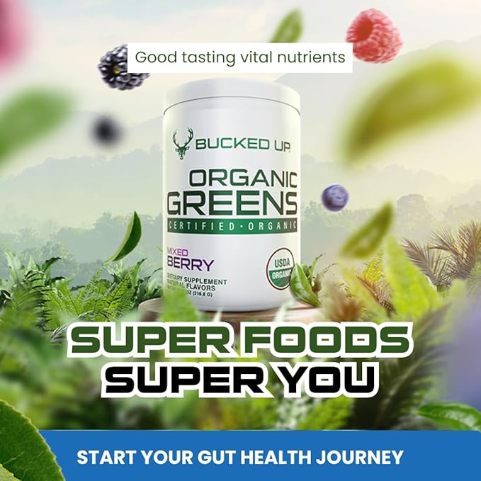 Greens Superfood Powder Mixed Berry | 8 Most Essential Mixed Greens | Certified 100% Organic | Chlorella Spinach Kale Spirulina Alfalfa Broccoli Wheat Grass &amp Barley Grass | 30 SERV | 11.17