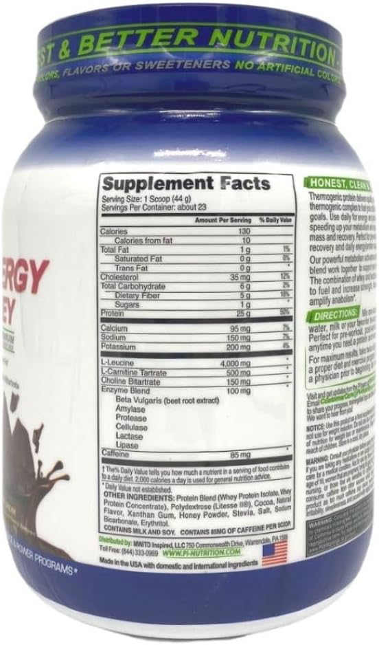 Performance Inspired Nutrition Diet &amp Energy Ripped Whey Protein – 25G Protein – 4G Leucine – L-Carnitine – Green Tea Extract – Dark Chocolate Dream – 2.3lb