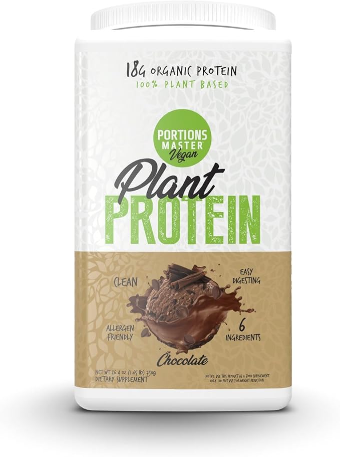 Portions Master Plant Protein Organic Plant Based Protein Powder with Fermented Brown Rice Complete Amino Acid Profile Vegan Non GMO Gluten Free (750g Chocolate)