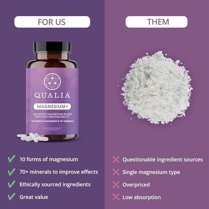 Qualia Magnesium Supplement | 10 Bioavailable Forms Including Magnesium Glycinate with 70+ Supporting Minerals +7 Amino Acids | Doctor-Formulated to Support Sleep Stress Relief Heart Relaxation