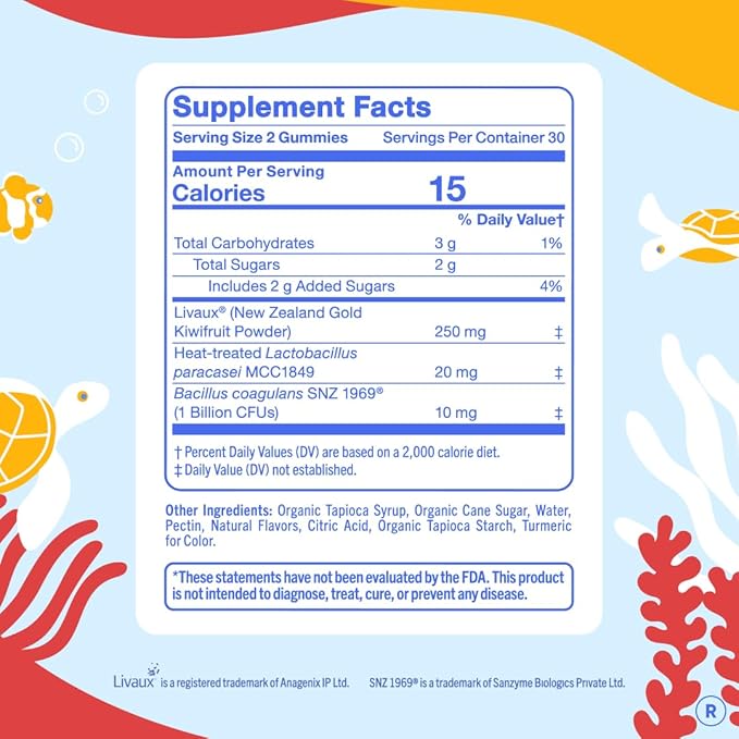 FIRST DAY Kids 3-in-1 Probiotic Gummies – Prebiotic + Probiotic + Postbiotic Supplement – Supports Digestive &amp Oral Health Immune Function &amp Energy Levels – 30-Day Supply