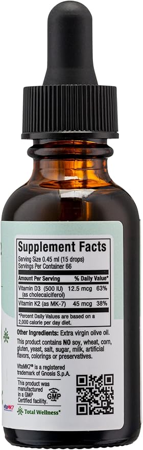 Maxi Health Liquid Vitamin D3 with K2 Drops for Long-Term Health - Vitamin K2 D3 Vitamin Supplement - D3 K2 Vitamin K and Vitamin D Supplement with Vitamin K2 MK-7 and VIT D 1 fl oz