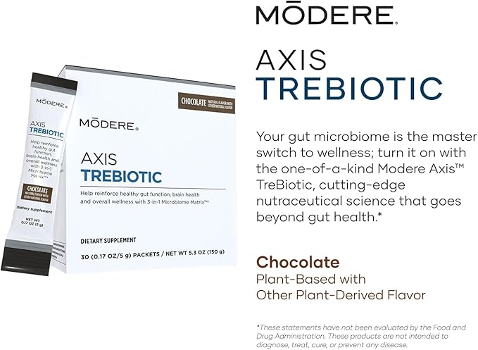 Modere Axis Trebiotic Chocolate Powder - Daily Wellness Formula with Chocolate Flavor Convenient Single Serve Packets Ready to Mix Up - 30 Count