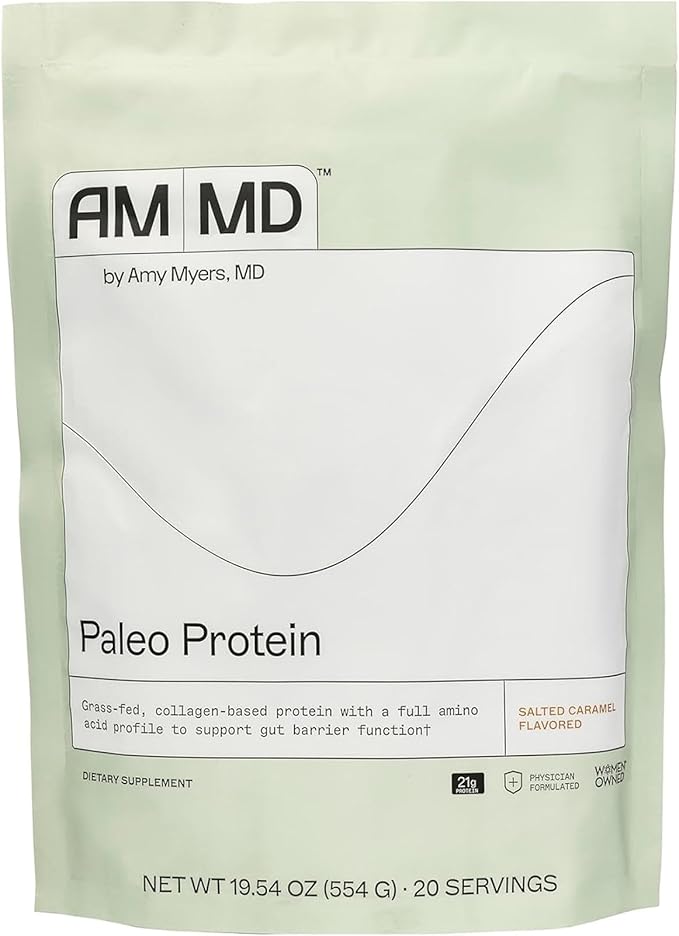 Amy Myers MD Paleo Protein Powder - with Collagen Peptides for Gut Health - Supports Hair Skin &amp Nails - Non-GMO Gluten-Free Non-Dairy &amp More - Salted Caramel - 19.54 oz (20 Servings)