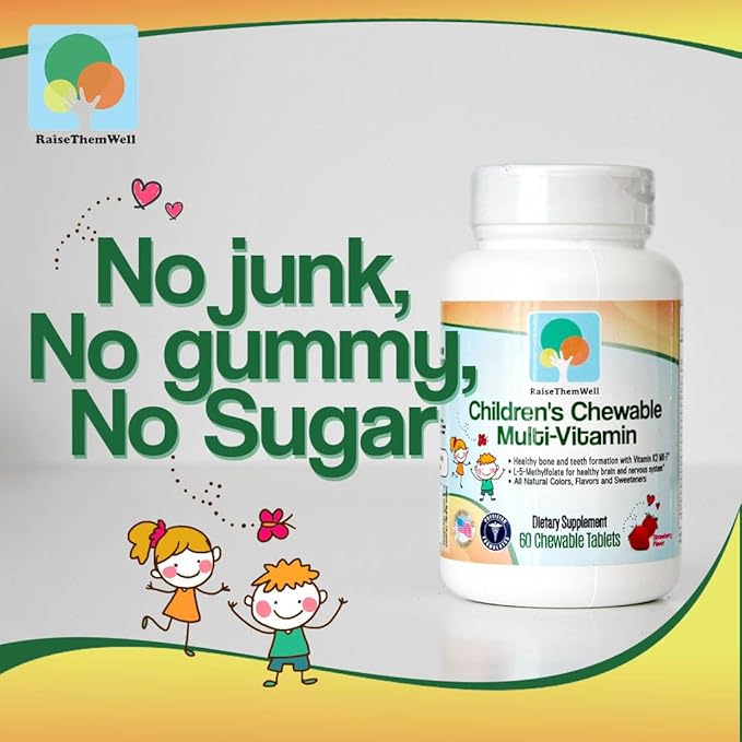Raise Them Well Kids Vitamin C &amp Immune Support Citrus Chewables for Children Natural Immune Booster with Zinc &amp Elderberry + Kids Vitamin PDF Doctor Formulated 60 Tasty Tablets