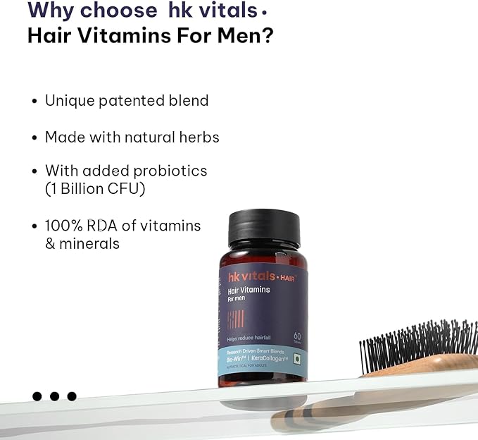 Vitals Hair Vitamin with DHT Blockers (60 Capsules) | Omega &amp Biotin Supports Keratin Synthesis &amp Helps Reduce Hair Fall