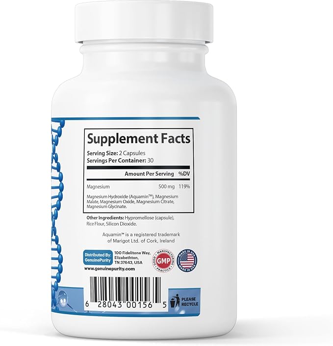 Magnesium Complex Supplement with Aquamin - Magnesium Citrate Glycinate &amp Hydroxide - Supports Muscle Function Nerve Health &amp Daily Wellness