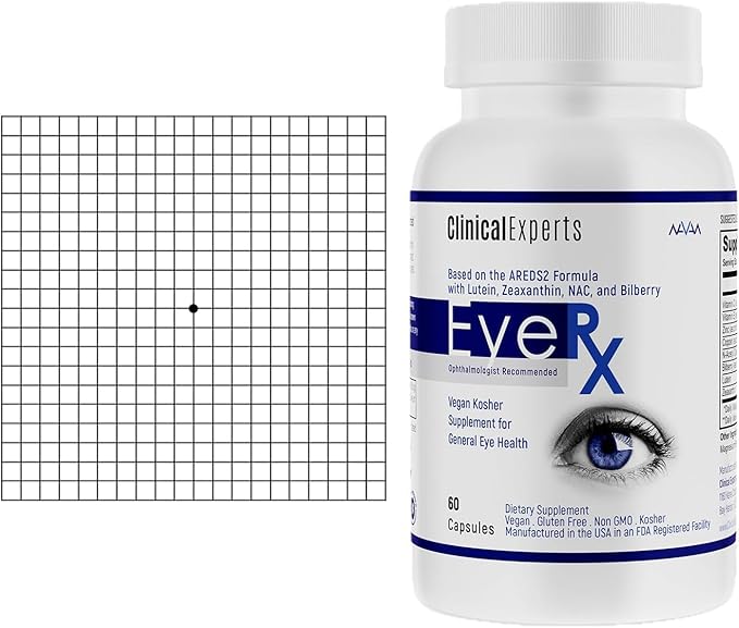 Navan EyeRx Eye Vitamins &amp Minerals for General Eye Health &amp Amsler Eye Grid Daily Vision Screening Tool by Clinical Experts