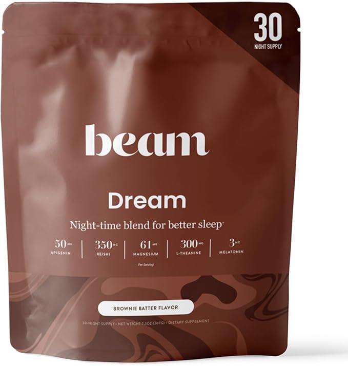 Beam Dream Sleep Powder – Sleep Aid for Adults with Melatonin Magnesium L-Theanine Reishi Mushroom &amp Apigenin Sleep Supplement Sleepy Cocoa Bedtime Drink Mix Brownie Batter Flavor 30 Serving